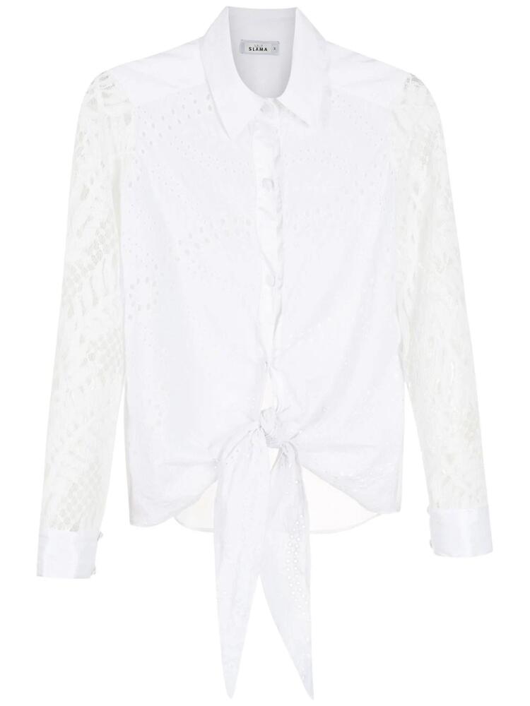 Amir Slama broderie-anglais lace panelled shirt - White Cover