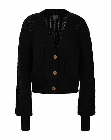 8 By Yoox Cable Knit Cropped Oversized Cardigan Woman Cardigan Black Lyocell, Recycled polyamide, Recycled wool, Recycled cashmere Cover