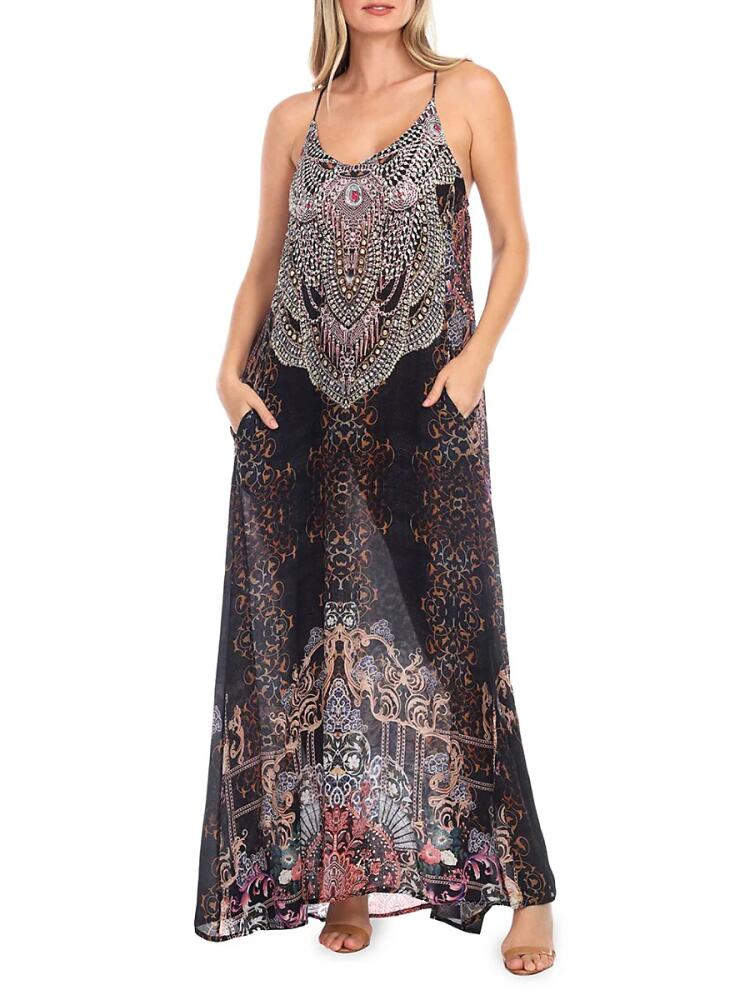 La Moda Clothing Women's Print Maxi Coverup Dress - Dark Blue Combo Cover