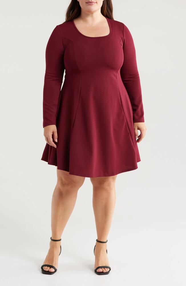 24seven Comfort Apparel Long Sleeve A-Line Dress in Burgundy Cover