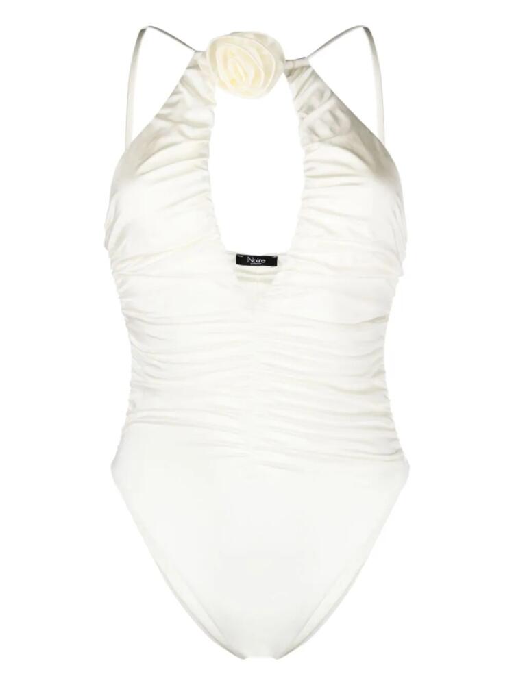 Noire Swimwear floral-appliqué ruched swimsuit - White Cover