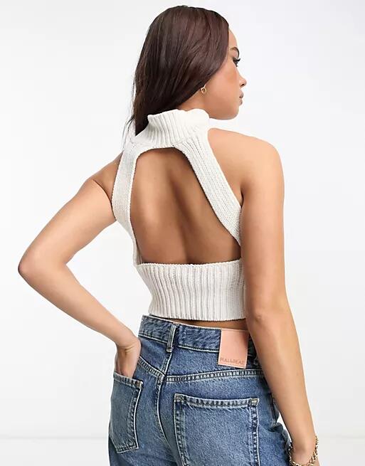 Pacsun high neck knit crop top in white sand Cover