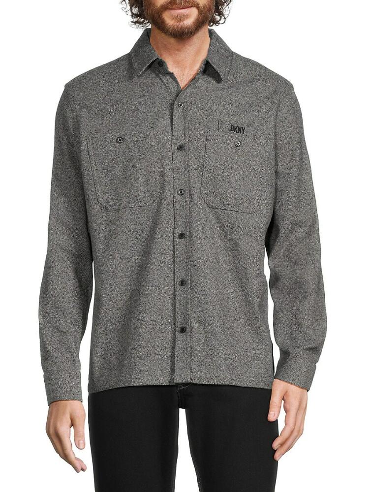 DKNY Men's Seneca Textured Logo Shirt - Heather Grey Cover