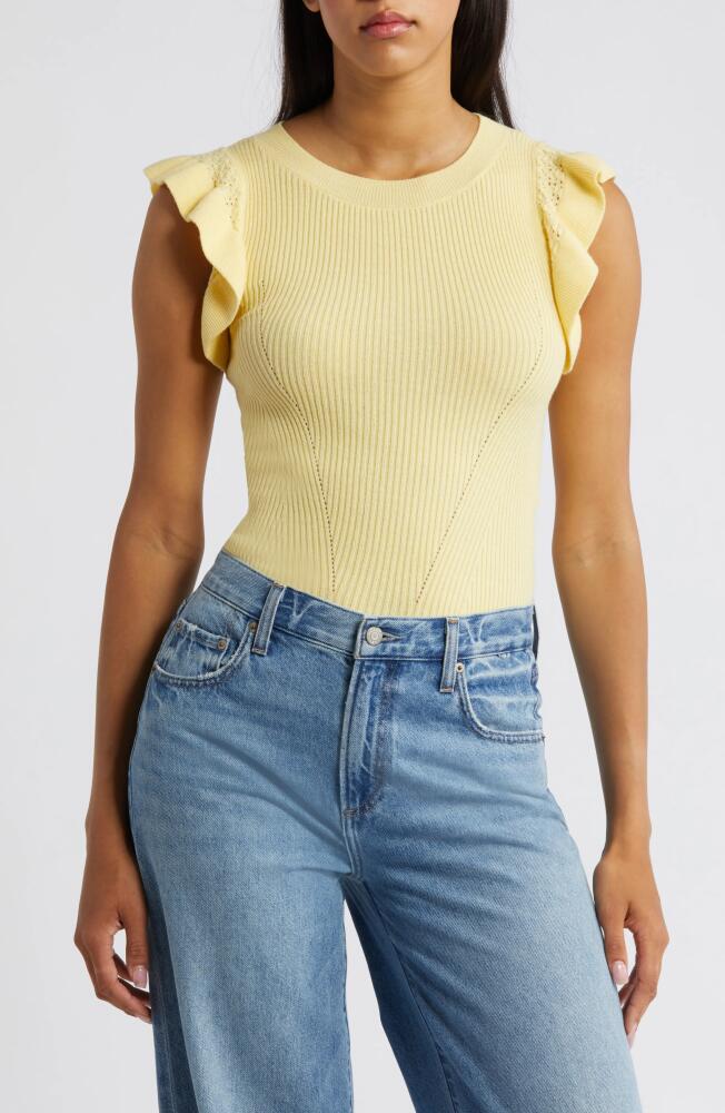 VERO MODA Malou Flutter Sleeve Rib Sweater in Mellow Yellow Cover