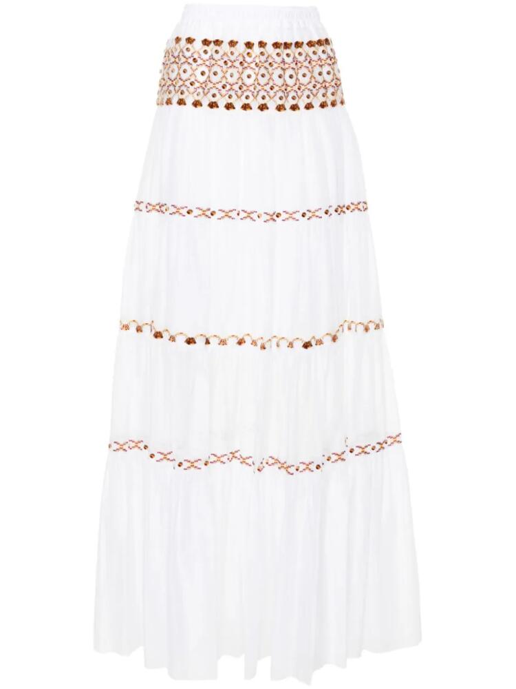 Ermanno Scervino flocked-motif maxi skirt - White Cover