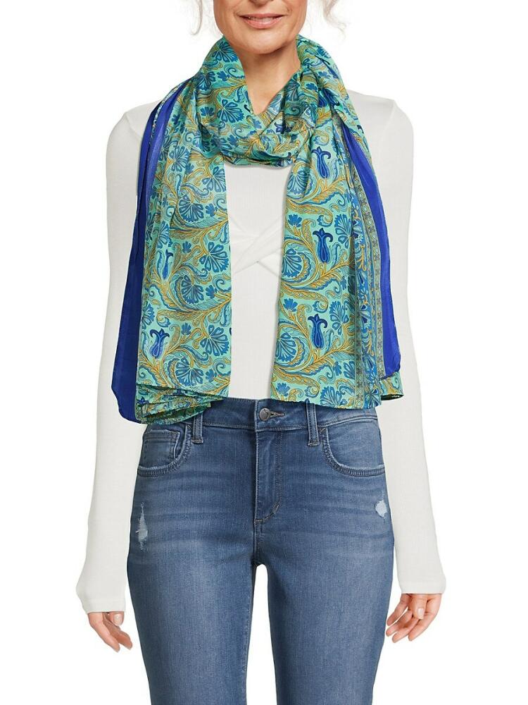 La Fiorentina Women's Floral Silk Blend Scarf - Blue Multi Cover