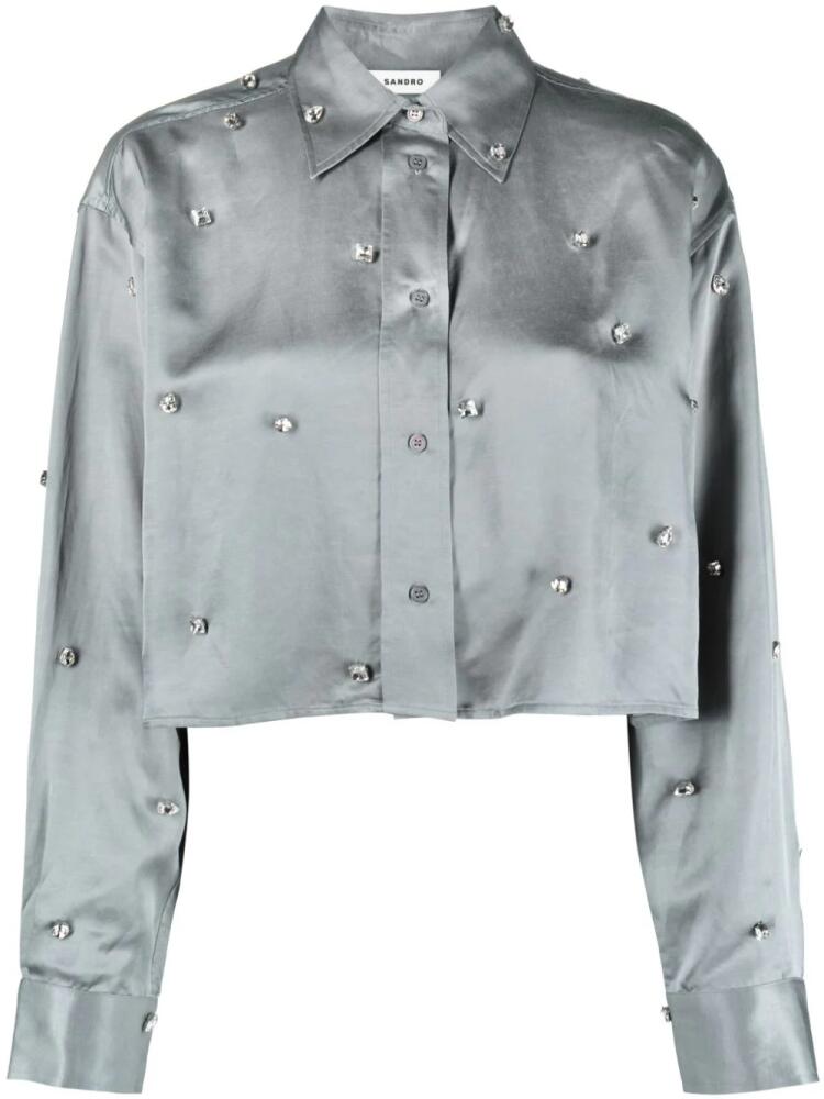 SANDRO crystal-embellished cropped shirt - Grey Cover