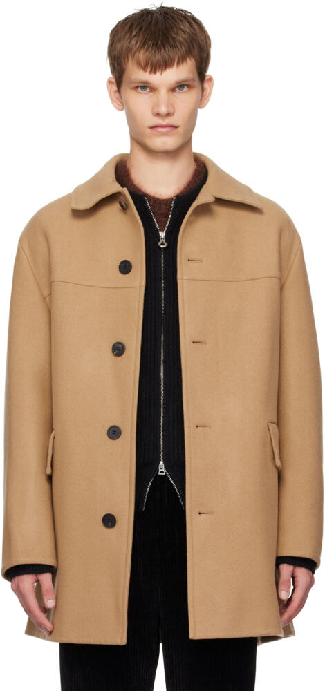 Solid Homme Beige Spread Collar Coat Cover