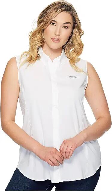 Columbia Plus Size Tamiami Sleeveless Shirt (White) Women's Sleeveless Cover