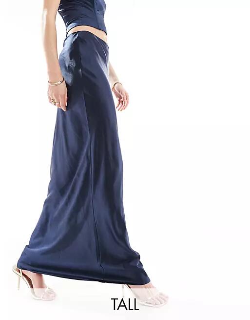 4th & Reckless Tall exclusive satin maxi skirt in navy - part of a set Cover