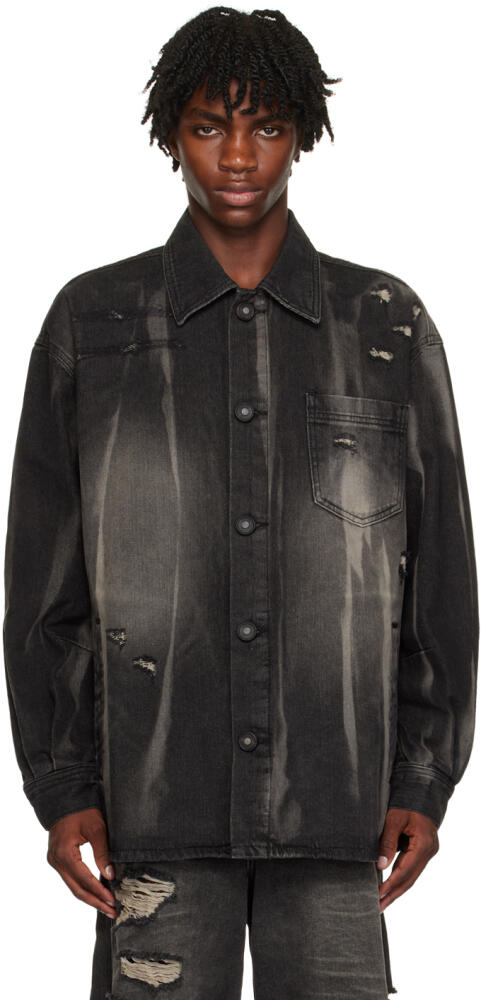 ADER error Black Distressed Denim Jacket Cover