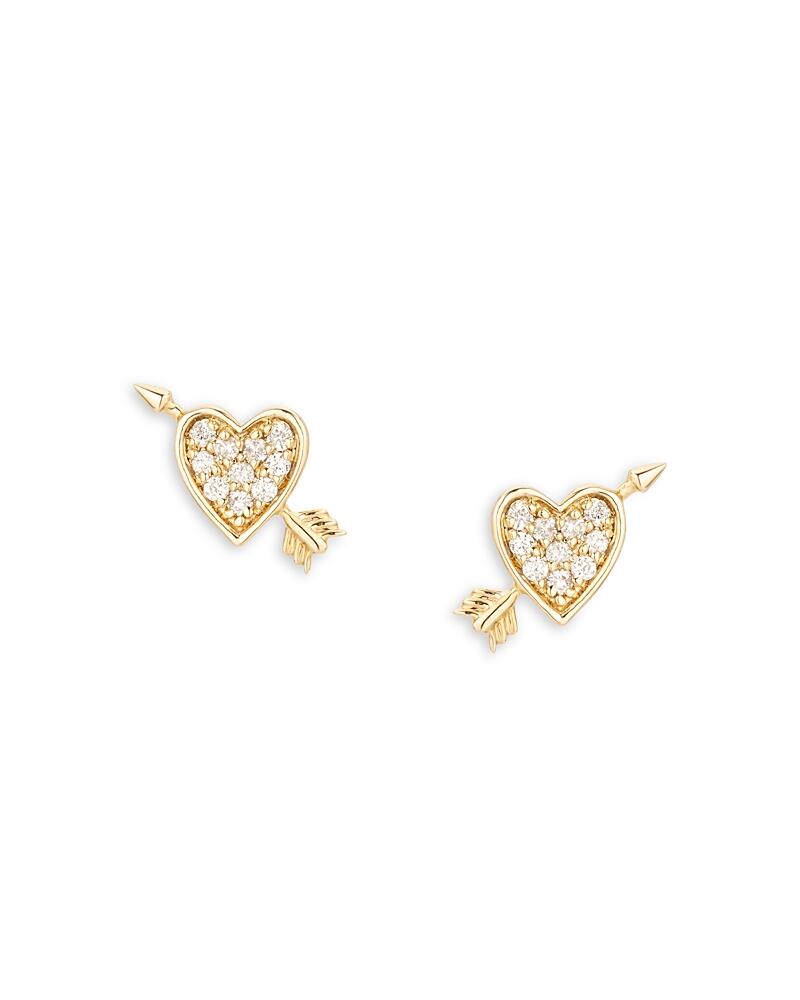 Adina Reyter 14K Yellow Gold Pave Diamond Heart & Arrow Stud Earrings Cover