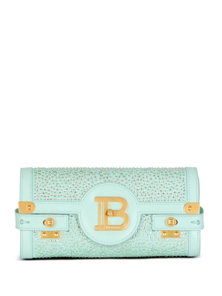 Balmain B-Buzz 23 crystal-embellished suede clutch bag - Green Cover