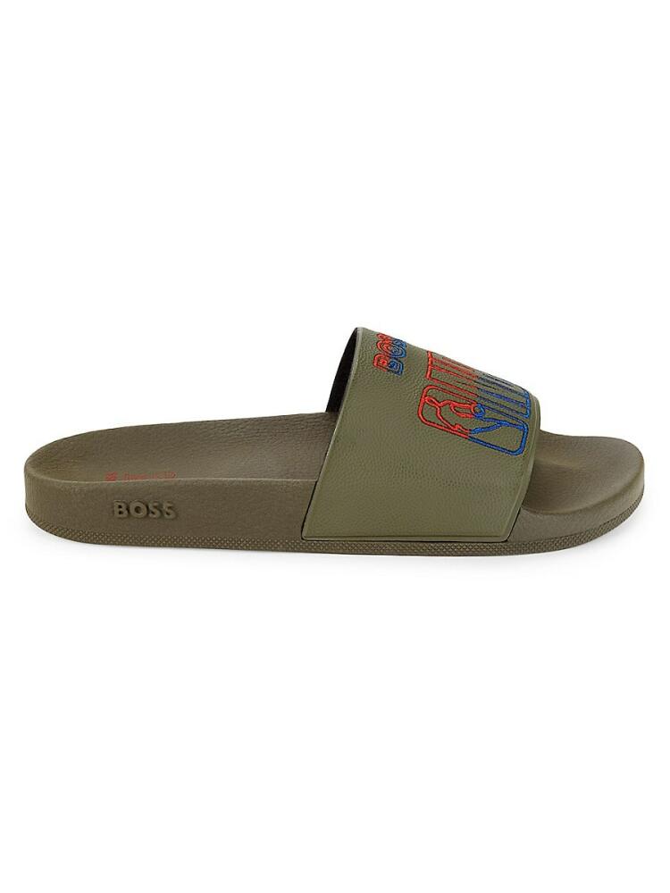 BOSS Men's Bay It Logo Slides - Green Cover