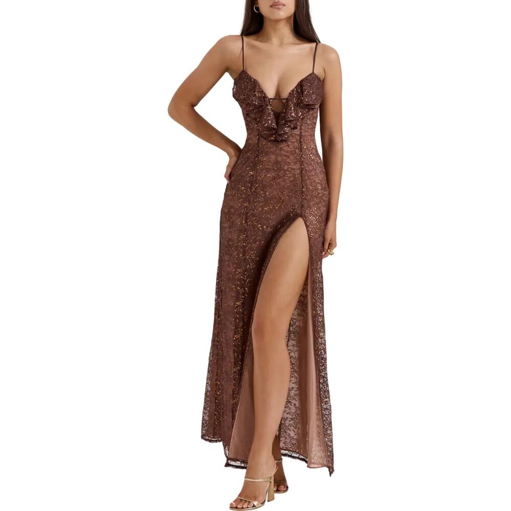 HOUSE OF CB Lucianna Metallic Lace Sleeveless Gown in Peppercorn Cover