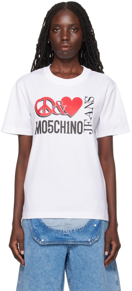 Moschino Jeans White 'Peace & Love' T-Shirt Cover