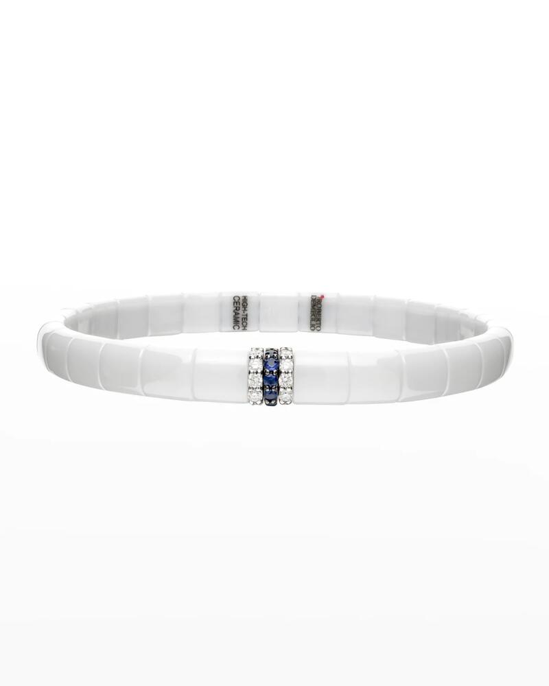 Roberto Demeglio White Gold and White Ceramic Pura Stretch Bracelet with Diamonds and Blue Sapphires Cover