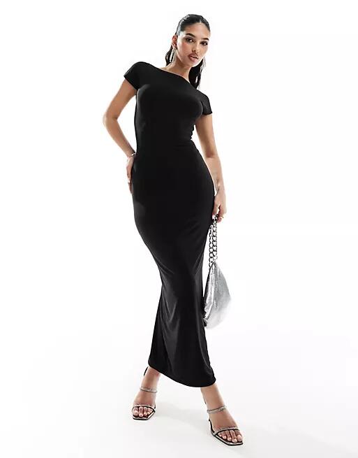 Kaiia slinky low back maxi dress in black Cover