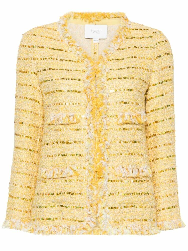 Giambattista Valli sequin-embellished tweed fringed jacket - Yellow Cover