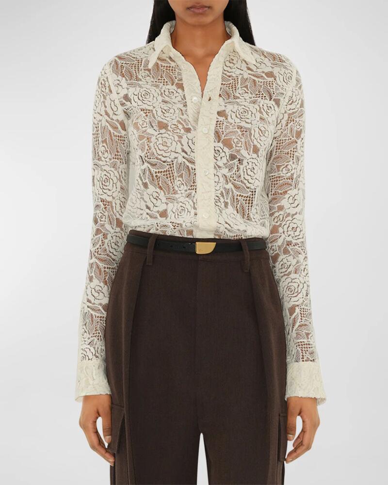 Burberry Lace Fitted Button-Front Shirt Cover