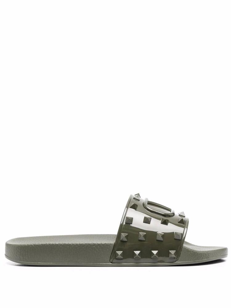 Valentino Garavani VLogo Rockstud flat slides - Green Cover