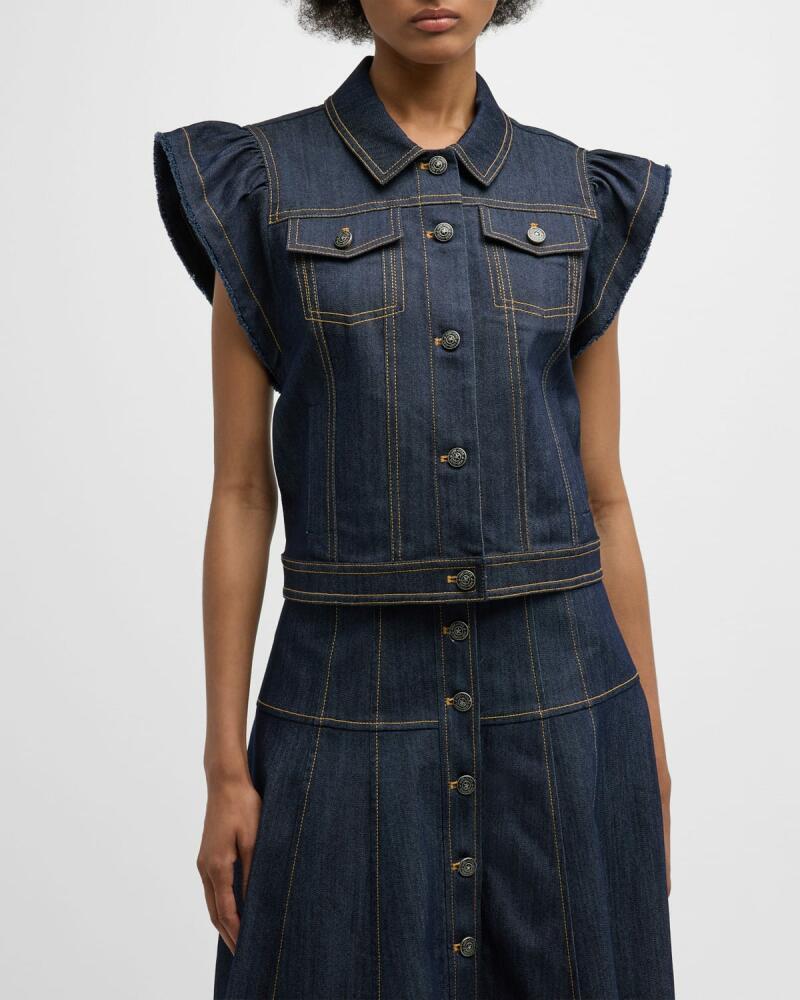 Cinq a Sept Adley Flutter-Sleeve Denim Vest Cover