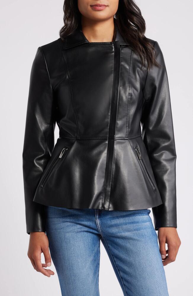 Via Spiga Peplum Faux Leather Moto Jacket in Black Cover