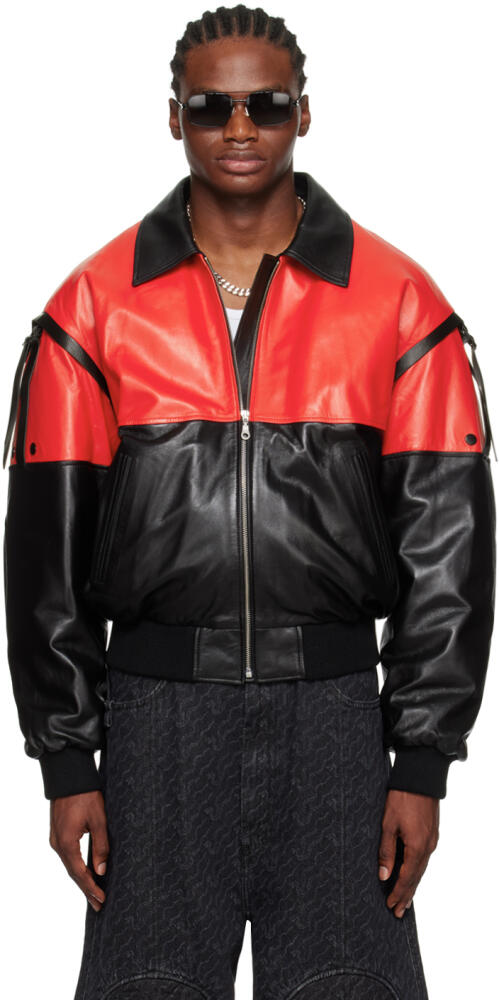 LU'U DAN Red & Black 80's Leather Bomber Jacket Cover