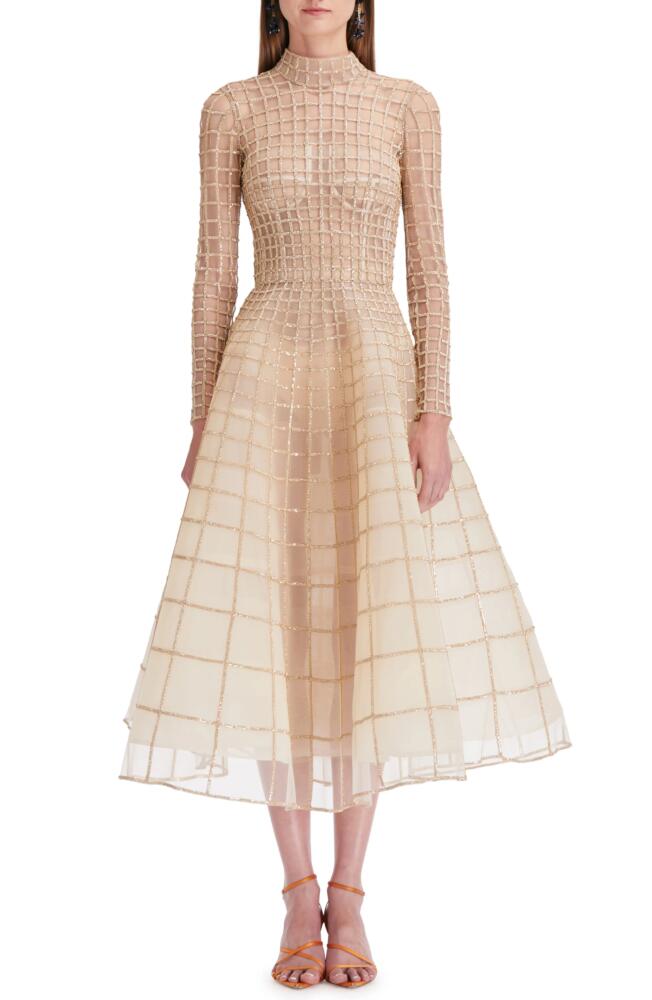 Oscar de la Renta Crystal Lattice Long Sleeve Cocktail Dress Cover