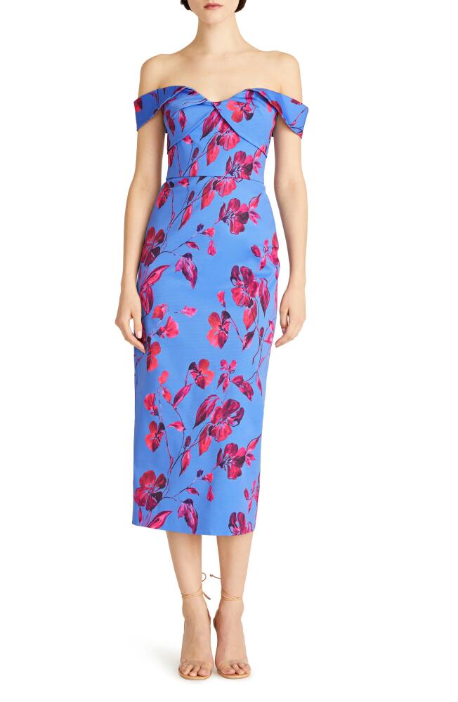 ML Monique Lhuillier Olivia Floral Off the Shoulder Faille Midi Dress in Crawling Rose Cover