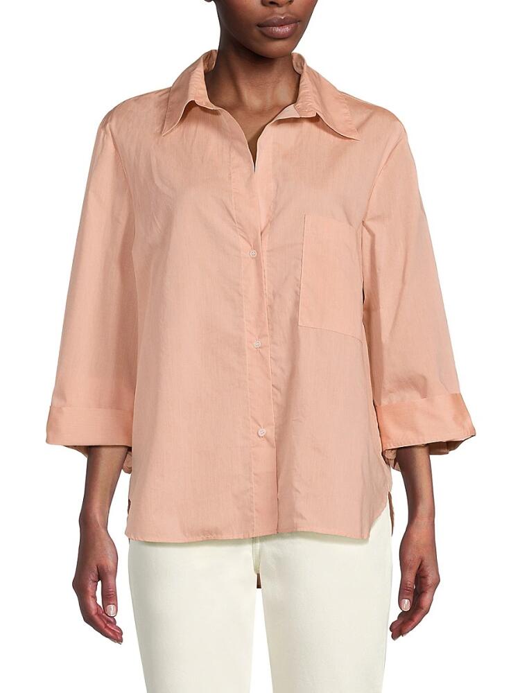 TWP Women's Solid High Low Shirt - Tangerine Cover