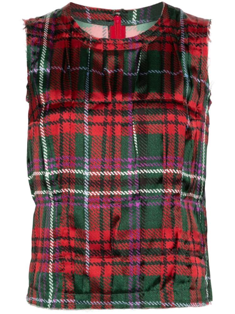 Comme Des Garçons tartan check-pattern satin top - Red Cover