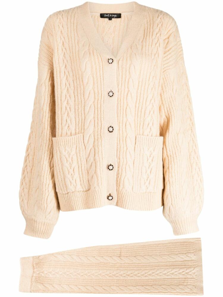 tout a coup faux-pearl button cable-knit cardigan set - Neutrals Cover