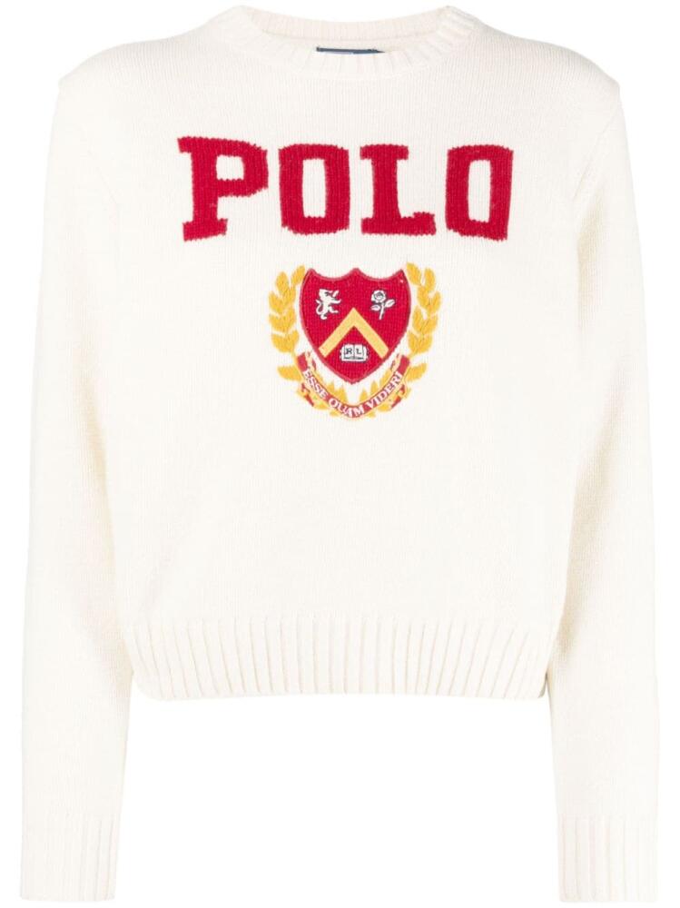 Polo Ralph Lauren logo-intarsia crew-neck jumper - Neutrals Cover