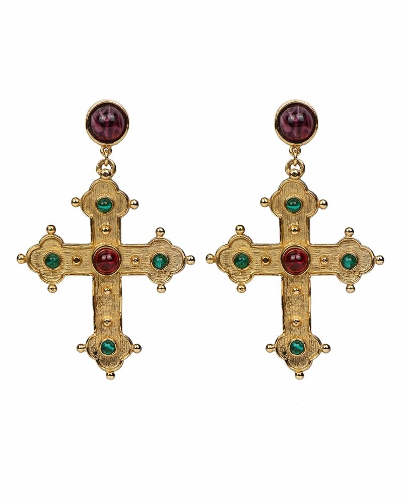 Ben-Amun 24k Gold Electroplated Ruby And Emeraldamy Cross Earrings Cover