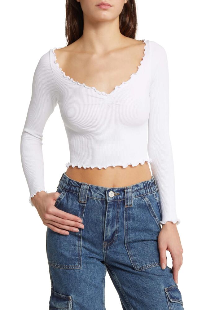 BDG Urban Outfitters Elsie Rib Long Sleeve Crop Top in White Cover