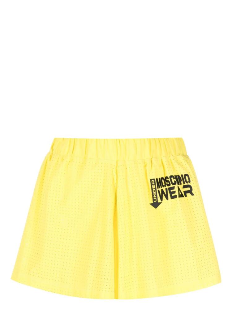 Moschino logo-appliqué mesh shorts - Yellow Cover