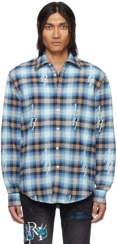 AMIRI Blue Staggered Plaid Shirt Cover