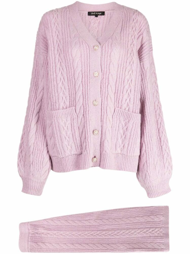 tout a coup faux-pearl button cable-knit cardigan set - Purple Cover