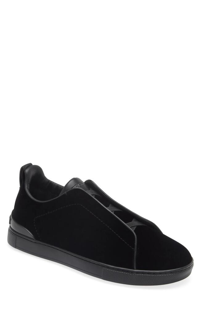 ZEGNA Triple Stitch Velvet Sneaker in Black Cover