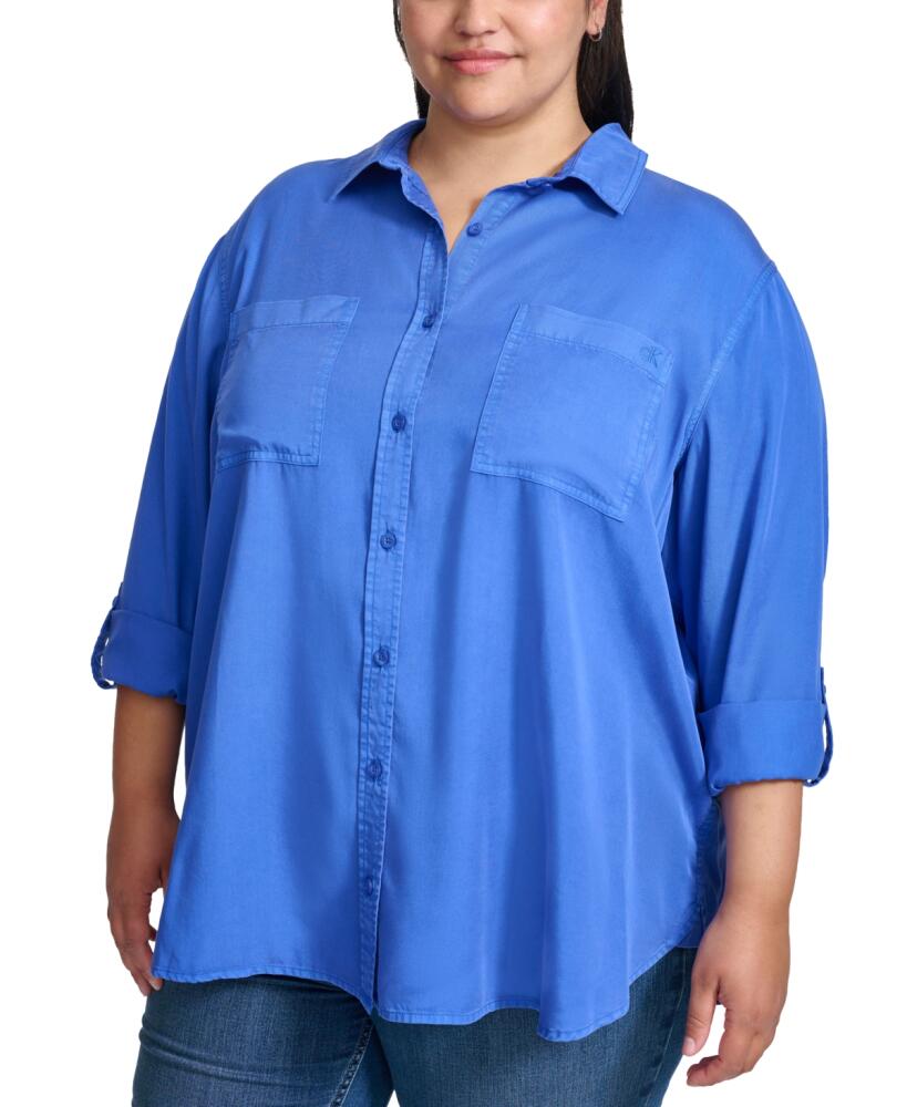 Calvin Klein Jeans Trendy Plus Size Utility Shirt - Dazzling Blue Cover