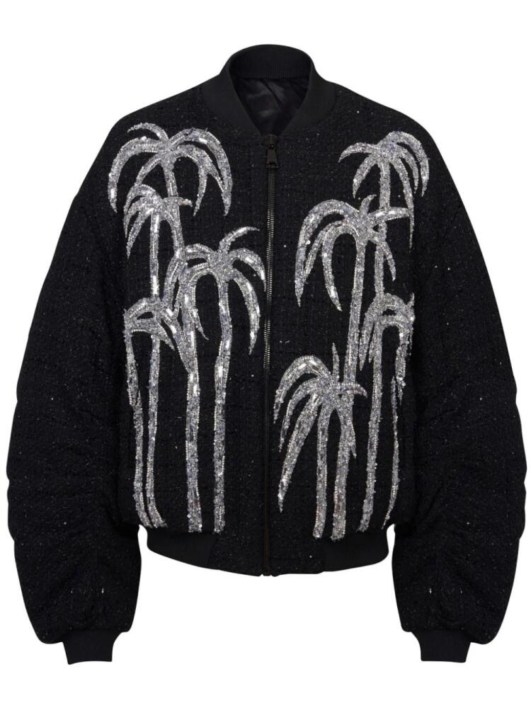 Balmain palm tree-print tweed bomber jacket - Black Cover