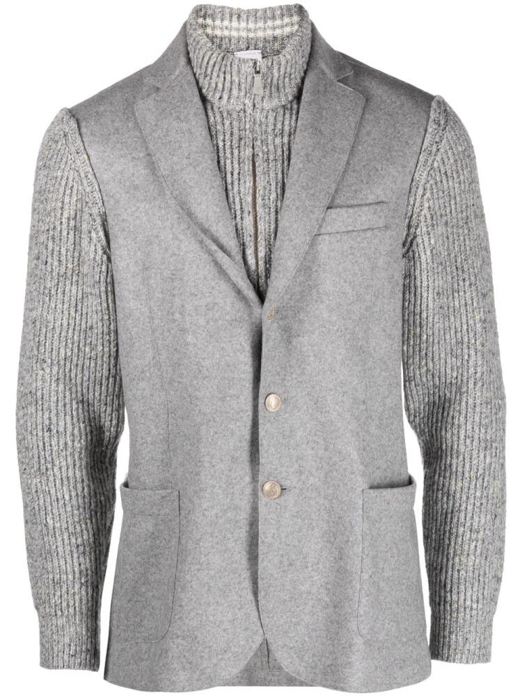 Eleventy knitted-sleeve single-breasted blazer - Grey Cover