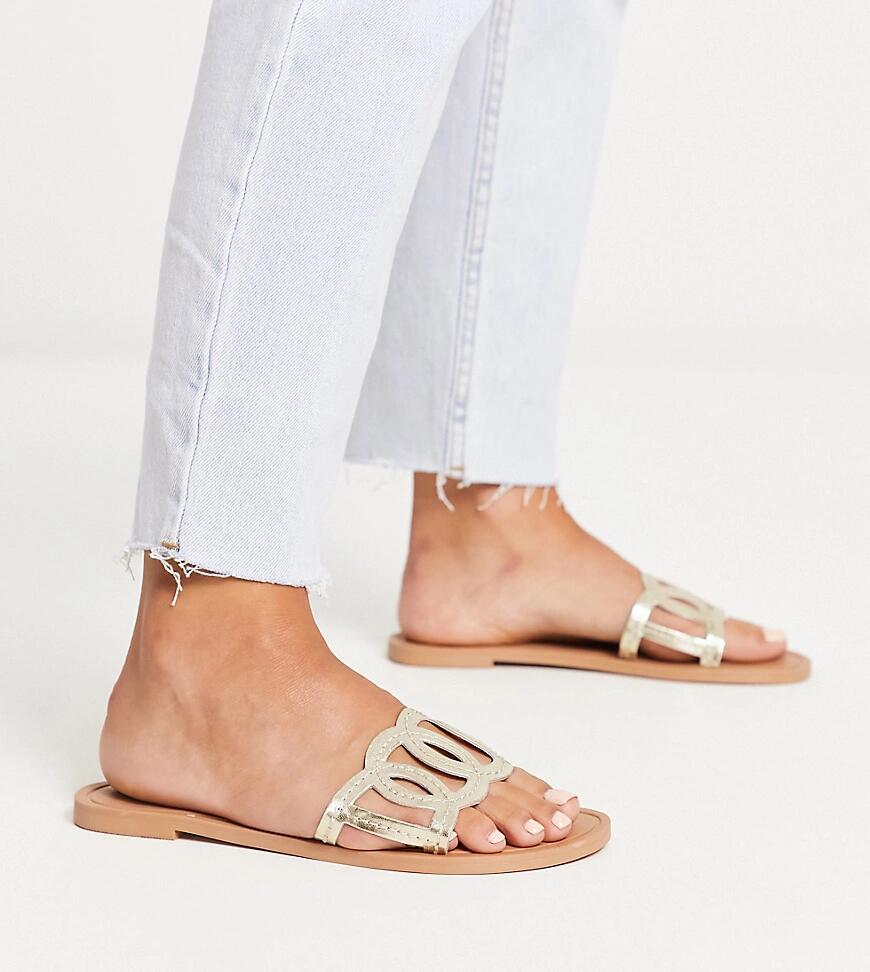 ASOS DESIGN Wide fit Frappe flat sandal in gold Cover