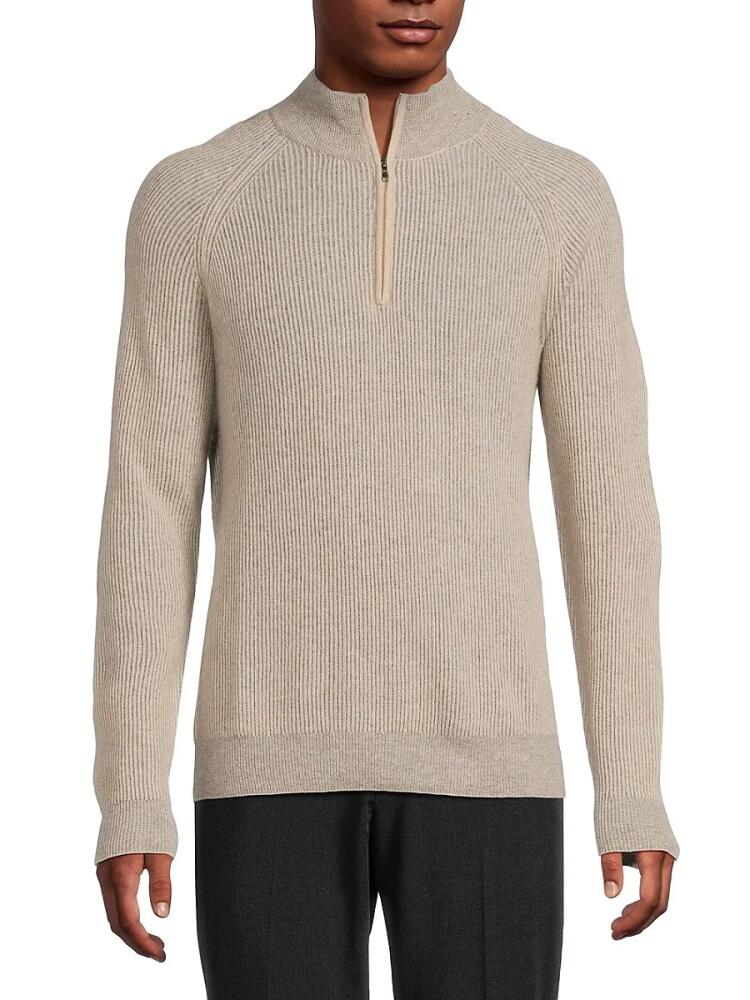 Amicale Men's Classic Fit Ribbed Cashmere Sweater - Oat Cover