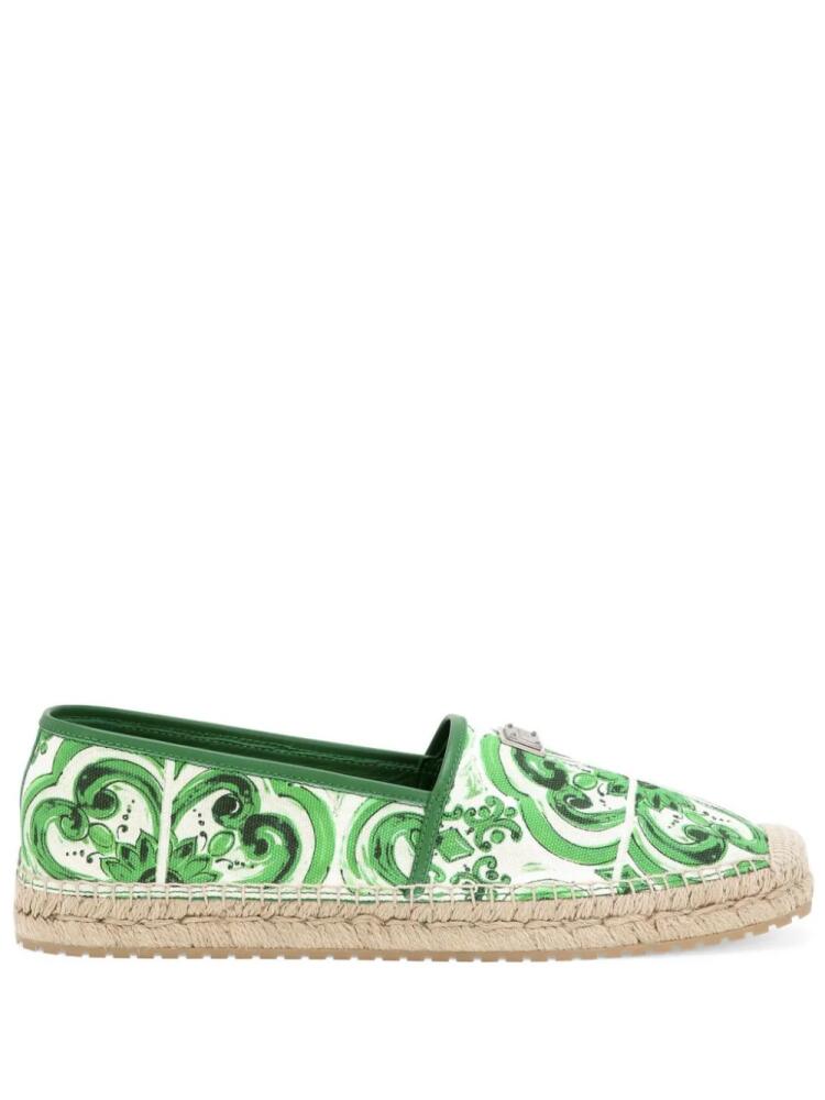 Dolce & Gabbana Majolica-print logo-plaque espadrilles - Green Cover