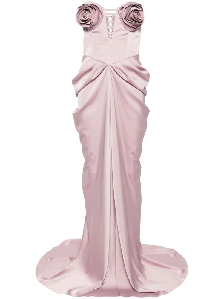 Ana Radu floral-appliqué satin gown - Pink Cover