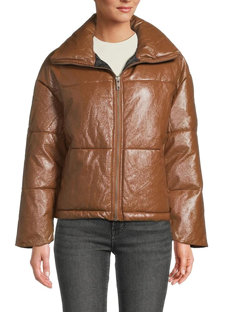 Apparis Women's Billie Crinkle Faux Leather Puffer Jacket - Camel Cover