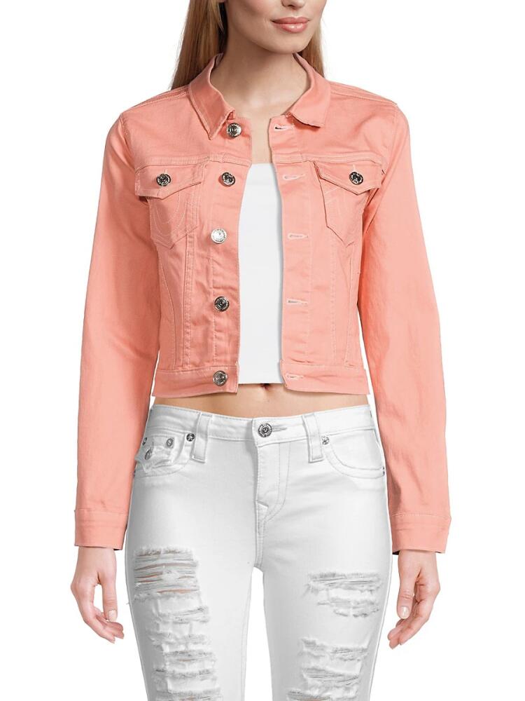 True Religion Women's Jesse Logo Embroidery Button Jacket - Coral Cover