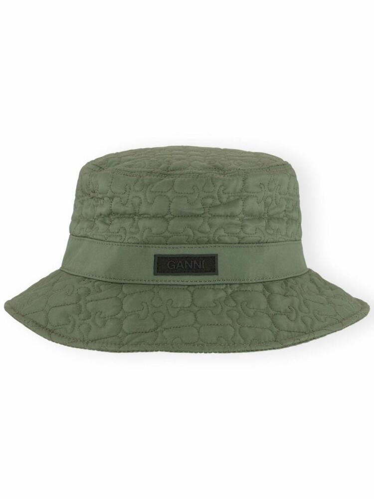 GANNI logo-patch quilted bucket hat - Green Cover